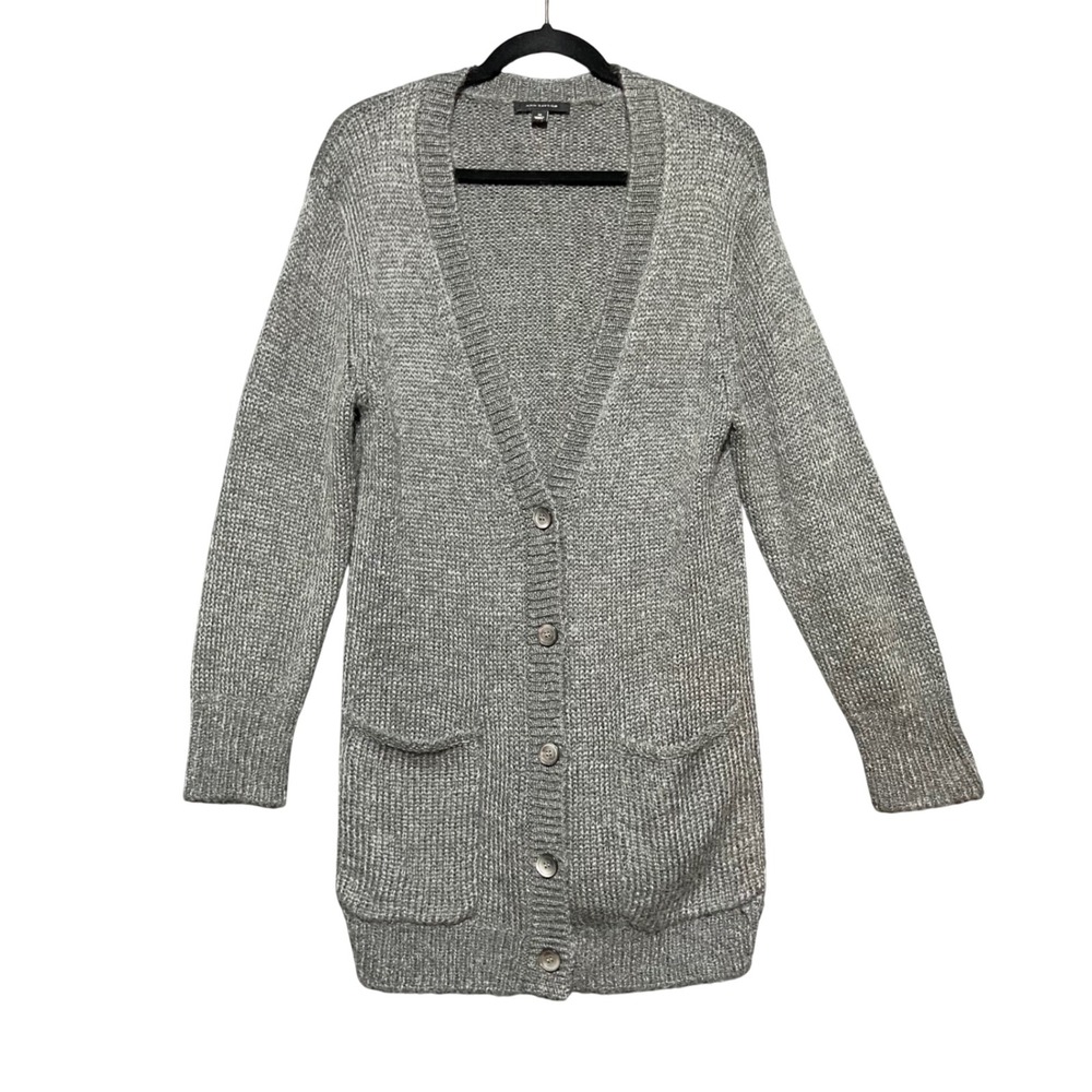 Ann Taylor Women's Size M Gray Knit Cardigan Sweater Mohair Button Front Pockets